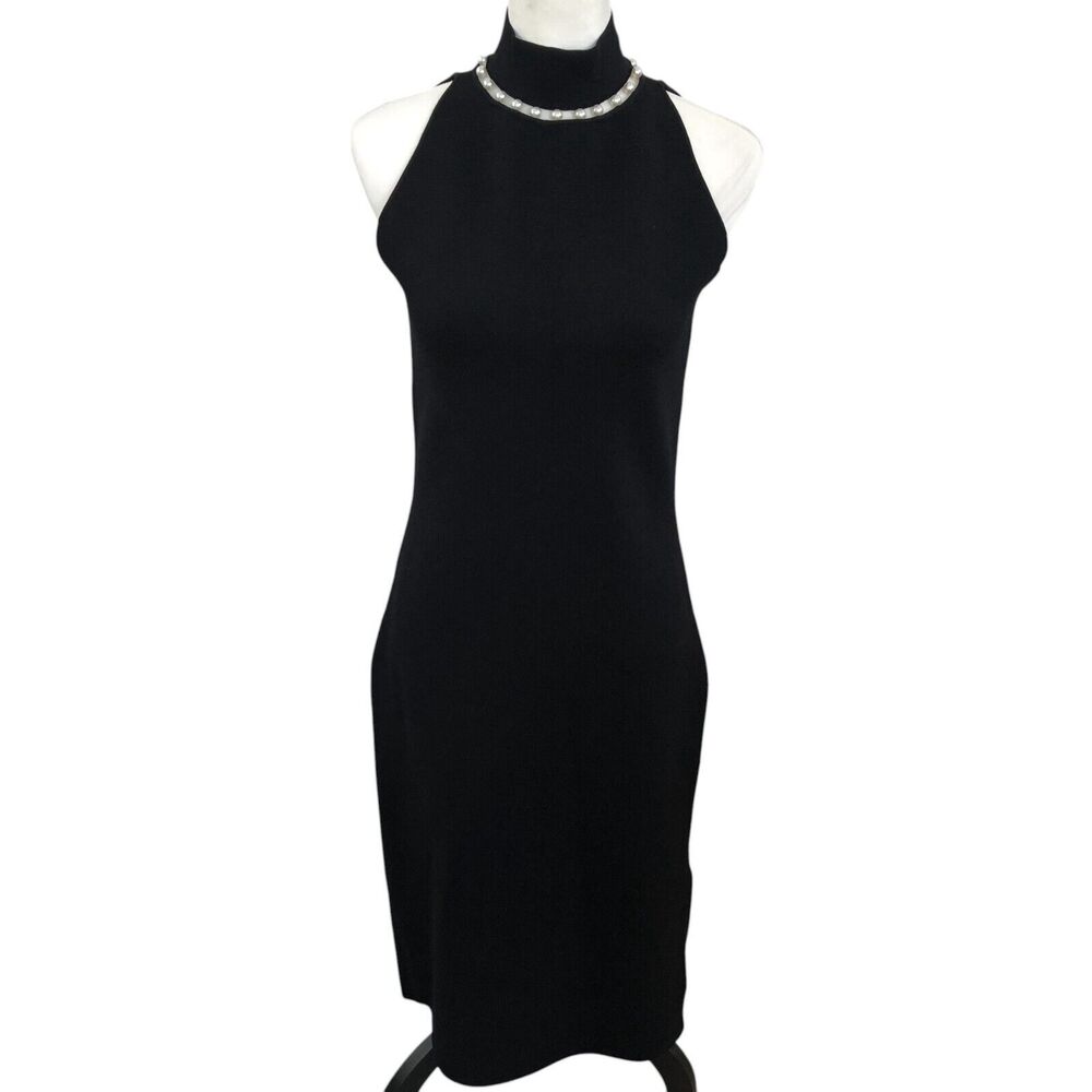 Camila Coelho Black Midi NWT Mock‎ Pearl Neck Pencil Cocktail/Party Dress M